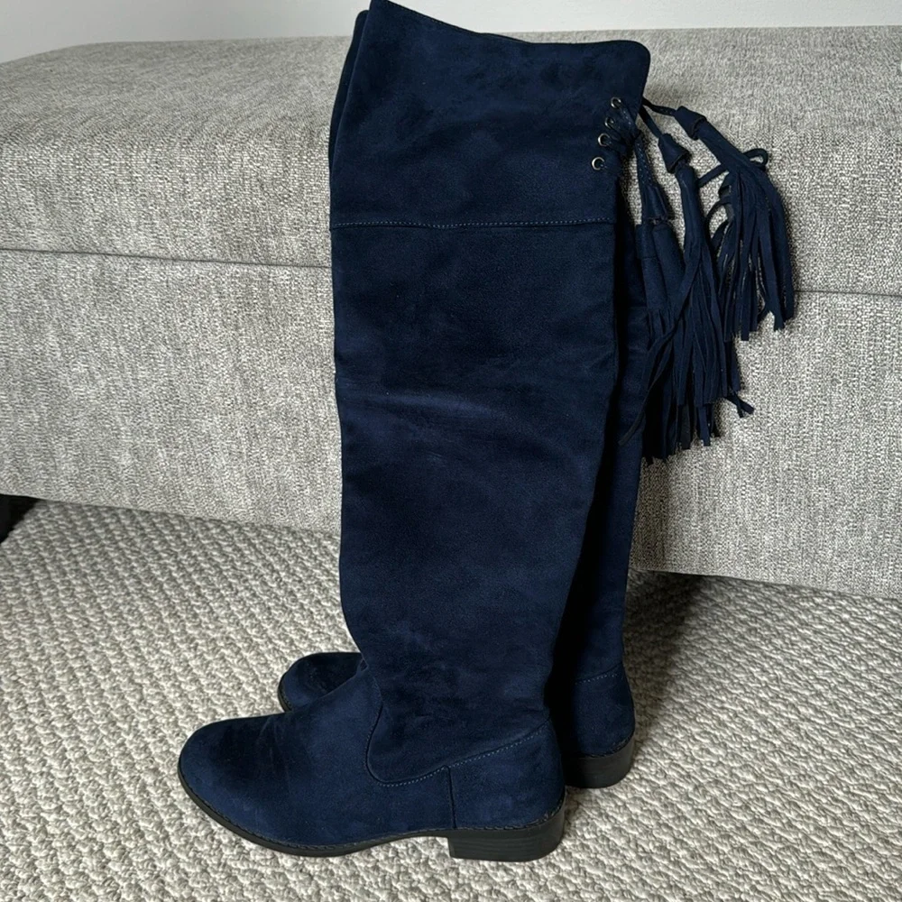 Over the knee faux suede boots with tassels